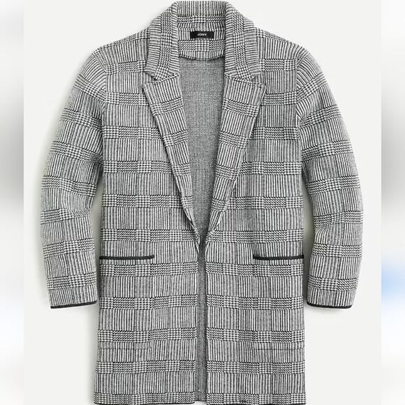 J Crew Sophie Open Front Knit Sweater Blazer Glen Plaid Black Grey Size Medium - Picture 1 of 7